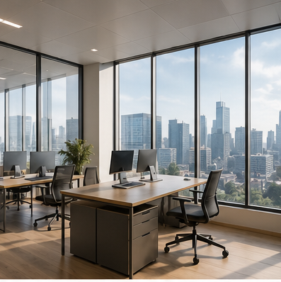 Oficina moderna con ventanas Serie 80 premium